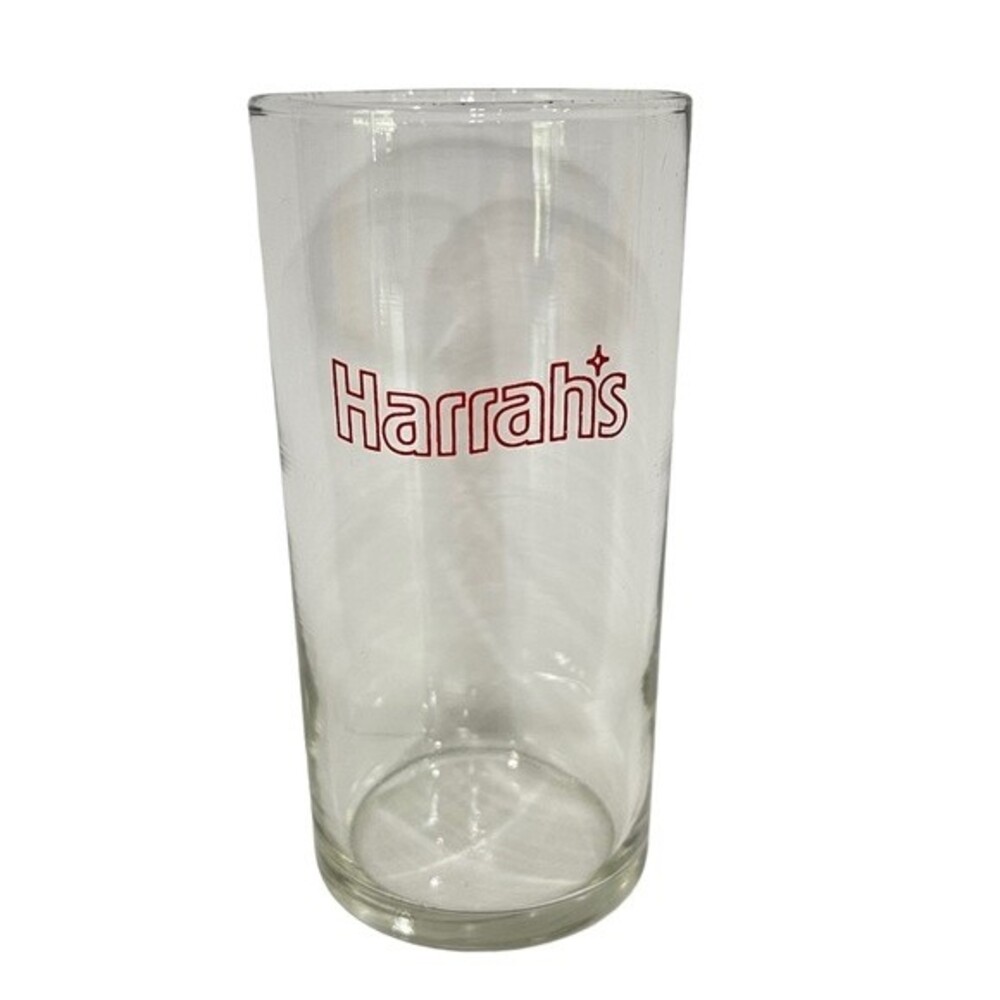 Vintage Harrah's Casino Clear Cocktail Glass Barware Red Logo Souvenir 8 oz